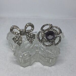 BUNDLE lot 2 rhinestone statement rings flower and bow 7-7.5